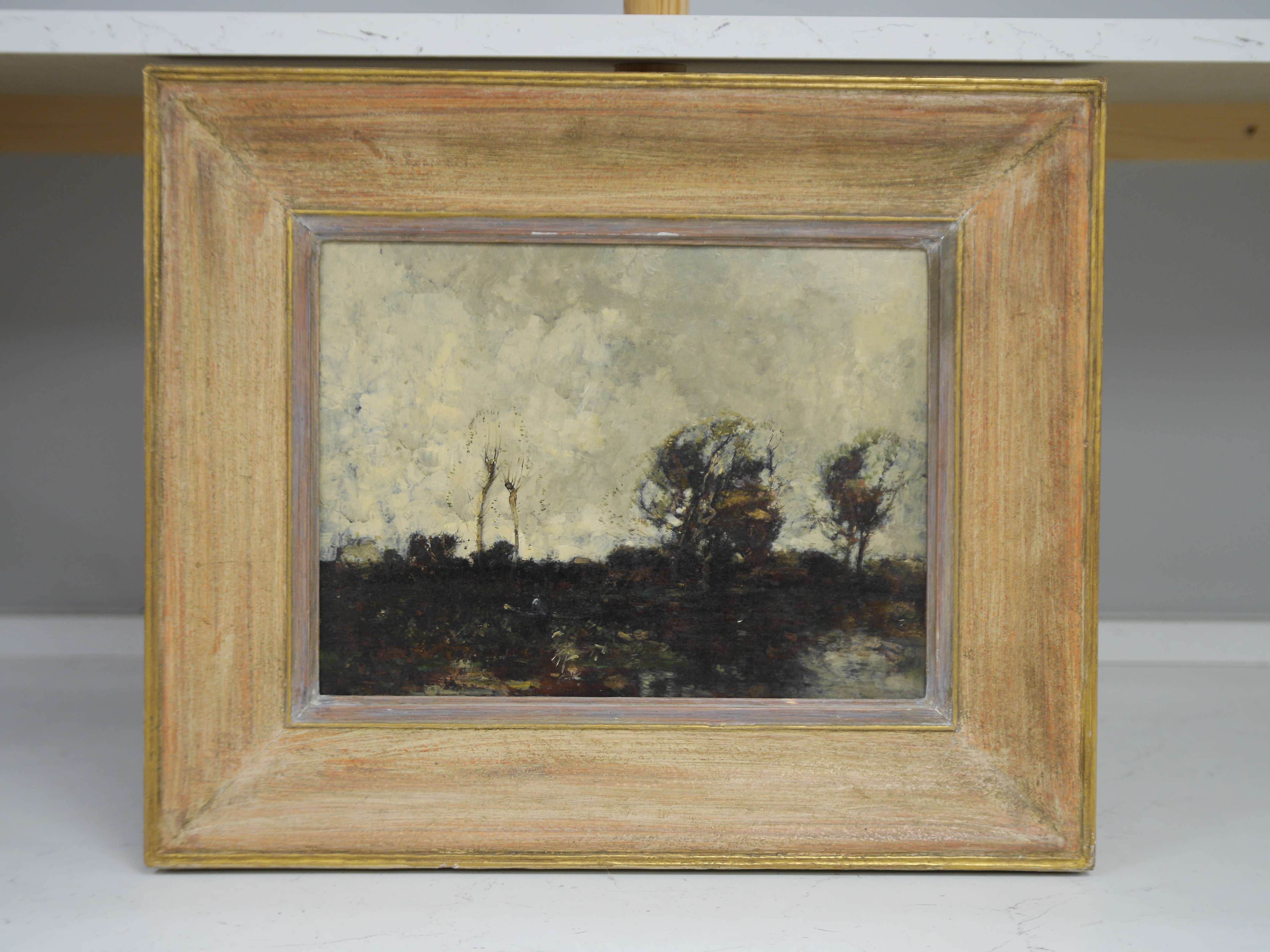 William Alfred Gibson (1866-1931), oil on board, ‘Evening on the river’, unsigned, inscribed label verso, 26 x 35cm. Condition - good